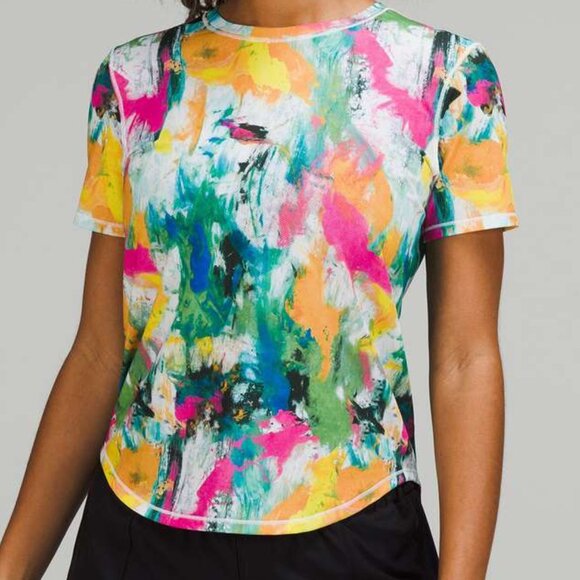Lululemon High-Neck Running and Training T-Shirt No Limits White Multi Sz 8 $58 - Picture 1 of 5